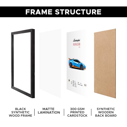 Image of CodersParadise Lamborghini Wall Poster Frames - Pack Of 6 | 8 x 12cm (A4 Size) | Aesthetic Artwork Framed Posters | Framed Posters For Living Room, Bedroom, Home And Office