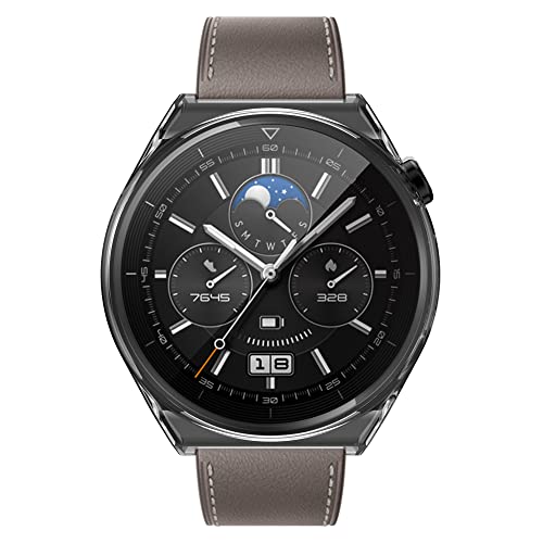 Chofit Coques compatibles avec Huawei Watch GT 3 Pro, protection d'écran en TPU plaqué, coque de protection pour Huawei Watch GT3 Pro 46 mm 43 mm (46 mm, noir + transparent + gris)