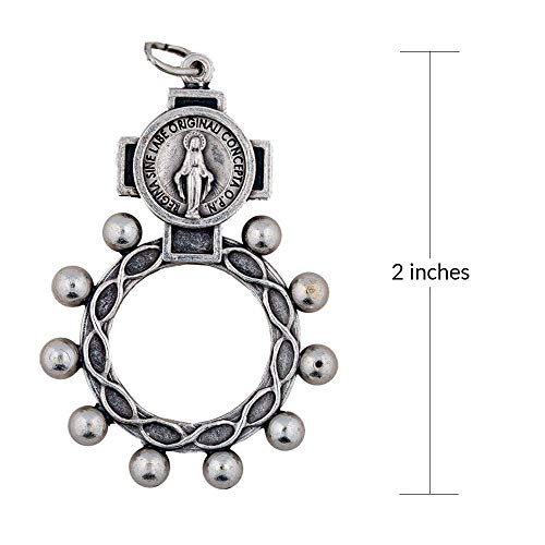 Image of VILLAGE GIFT IMPORTERS Rosary Rings | 4 Styles with Colored Enamel | Holy Figures and Saints Finger Rosary | Carded and Modern | Christian Jewelry (Miraculous Medal - Plain)