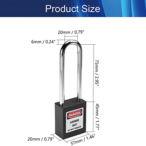 Image of Lockout Tagout Locks Safety Padlock Loto Locks Keyed Alike PA Lock Out Tag Out Steel Shackle Small Luggage Padlocks Black 2PCS