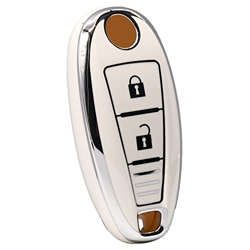 Image of KMH - TPU Silver Car Key Cover Compatible for Maruti Suzuki Baleno | Brezza | Swift| Ignis Compatible with 2 Button Smart Key Cover (Pack of 1, Silver White)