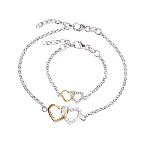 Cherished Moments 14K Gold-Plated and Sterling Silver Mom and Me Double Heart Bracelet for Mothers and Daughters (Sold as a Set or individually)