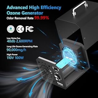 PowerScale Ozone Generator 90,000mg/h O3 Intelligent Control Ozone Odor Eliminator Commercial Ozone Machine Odor Removal, For Home, Car, Pet Room - High Capacity Ionizer Ozone Air Purifier, Black