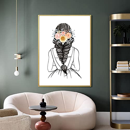 Pintura flores y cabeza niñas en lienzo 50x70 cm para renovar paredes de la sala de estar