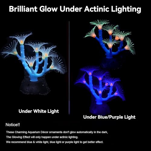 Image of ZtohPyo Aquarium Coral Plant Ornament with Glowing Effect, Silicone Soft Fish Tank Decorations, Artificial Glow in The Dark Plant Ornament for Fish Tank Landscape Decoration