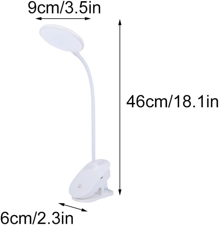 LED Reading Light, Clip On Light LED Rechargeable Desk Lamp, Touch Control Clip Desk Lamp, 3 Brightness Levels, 360° Flexible Gooseneck, Eye Protection Book Light for Headboard in Bed
