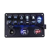  MASO Panel de interruptor basculante de 6 enchufes, cargador de salida USB dual impermeable para yate, barco, balancín marino, coche, camión, RV (4 USB)