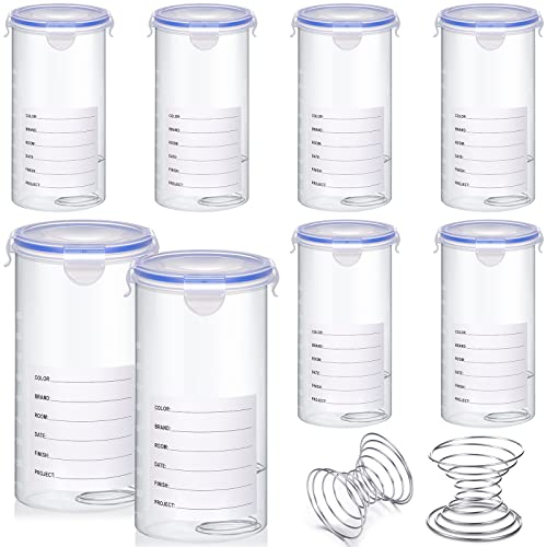 Skylety 8 Set Plastic Paint Container with Lids Airtight Paint Storage Container with Stainless Steel Mixing Ball Touch up Cups(1500 ml,Dark Blue)