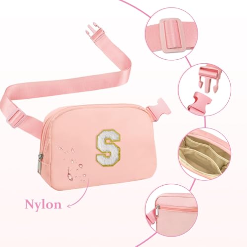 Image of COSHAYSOO Pink Fanny Pack for Girls Purse Crossbody Belt Bag with Initials, Personalized 6 7 8 9 10 11 12 Year Old Teen Girl Birthday Gift Ideas Christmas Gifts Preteen Tween Trendy Stuff Letter S