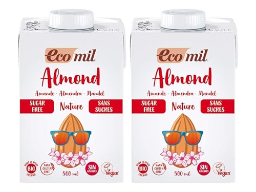 Ecomil Almond Nature Bio 500ml. Bebida de almendra sin azúcares. Sin lactosa, sin gluten, sin azúcares, sin soja, sin huevo, sin azúcares añadidos, sin proteína láctea, bajo contenido en sal y vegano
