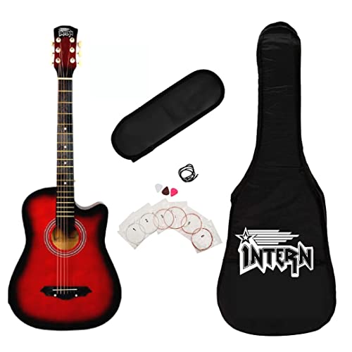 Image of Intern Right hand Acoustic Guitar Kit, With Bag, Strings, Pick, Strap and String Winder (38 inch Red, 38)