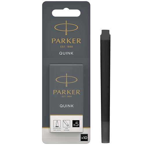 Image of Parker Quink Fountain Pen Refills, Long Cartridges, Black Ink, Pack of 10