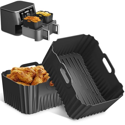 2PCS Silicone Air Fryer Liners Food Grade Silicone Liners for Ninja Reusable Air Fryer Accessories Custom Made for Ninja AF400UK AF451UK & DZ400UK 9.5L
