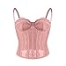 Women Night Out Lace Mesh Bustier Date Night Spaghetti Y2k Strap Club Fashion Sexy Vintage Trendy Corset Top Pink