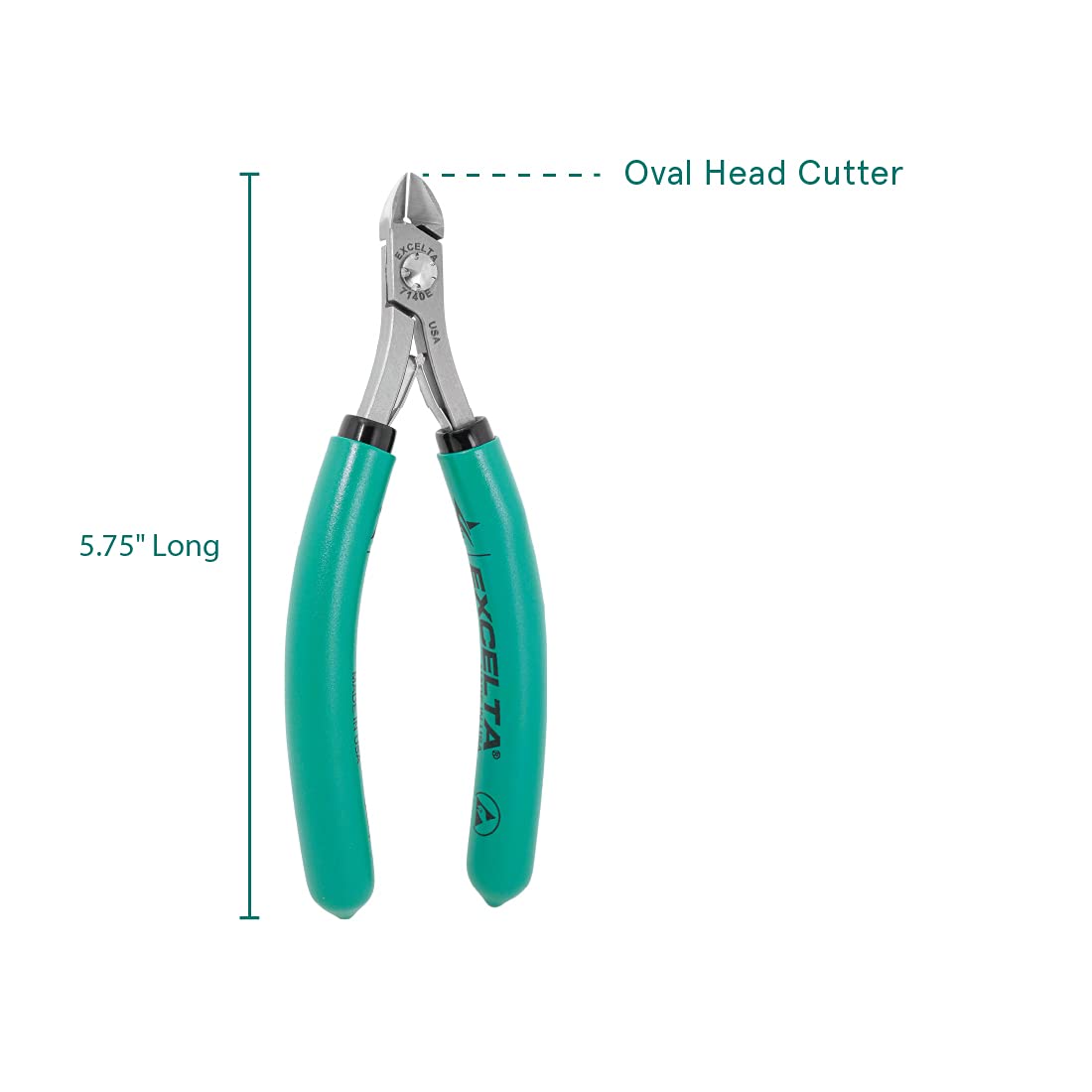 Excelta 7140E Medium Oval Head Semi-Flush Cutters, Lazer Line, Carbon Tool Steel, Soft Wire Cutting Up to .050" Diameter, CNC Machined, 5.75" Length, Made in USA