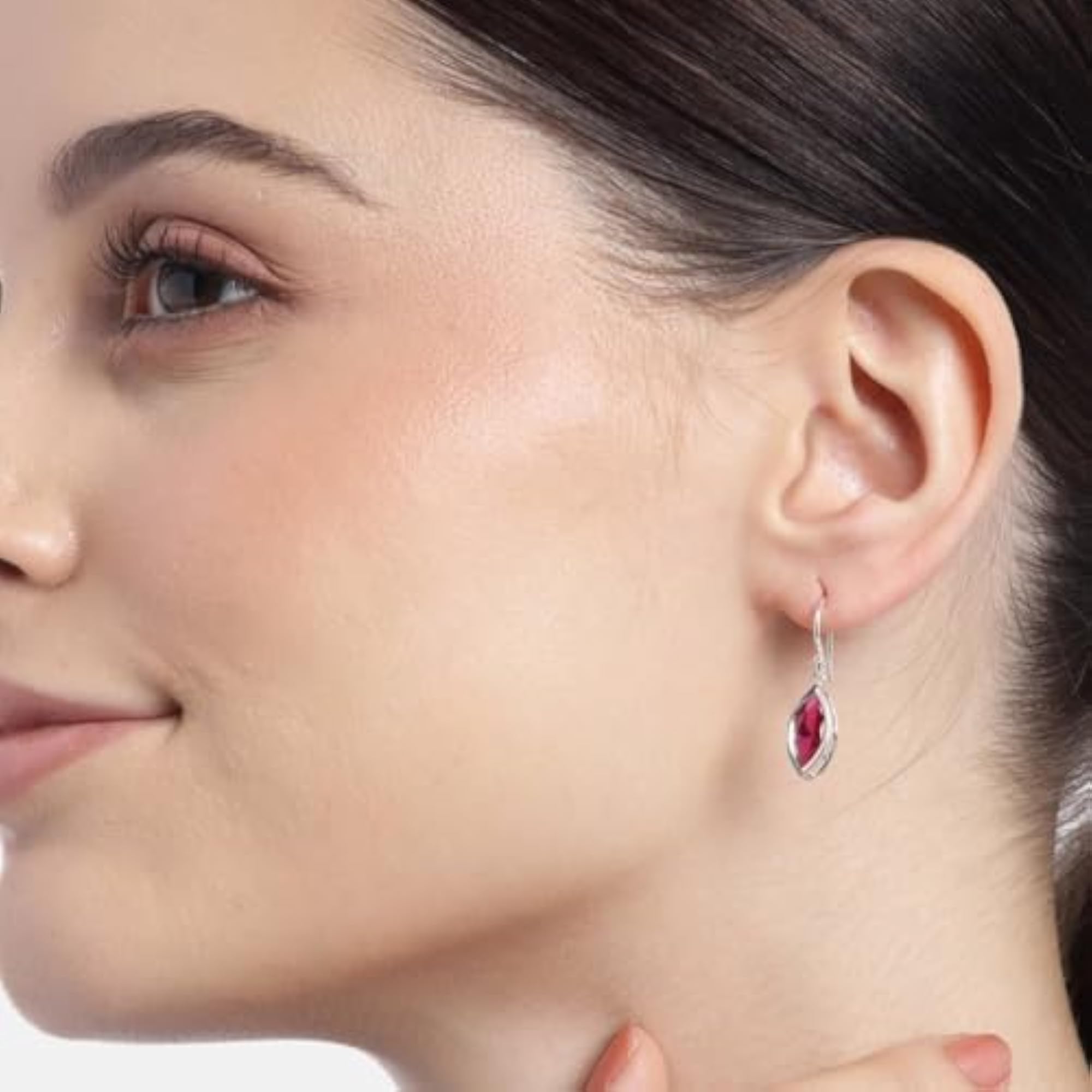 925 Silver Red CZ Rhodium Dangler Earrings with Hallmark