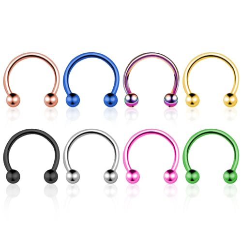 FACOKO 8PCS Septum Rings Women, 16G Titanium Horseshoe Nose Ring,12mm