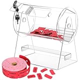 MOJIEZUO Acrylic Raffle Drum,Ticket Spinner Cage Include 2000 Red Raffle Tickets Double Roll, Raffle Drum for Balls, Chips, Tickets with 2 Keys, Transparent Raffle Ticket Box for Lottery Games,Bingo