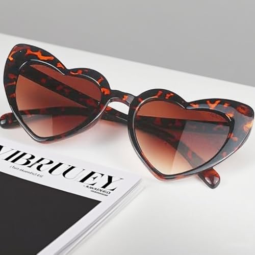 Heart-Shaped Leopard Print Sunglasses for Women.Vintage Cat Eye Mod Style Against Ultra-Violet Protective Glasses.2