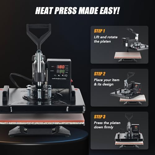 CREWORKS 30x38cm 5-in-1 Heat Press Machine Professional Swing Away Heat Press for T Shirt Cup Hat Mask Cap Plate Mouse Pad Tote Bag Pillow Case Coaster Ceramic Tile for Home Charity or Business