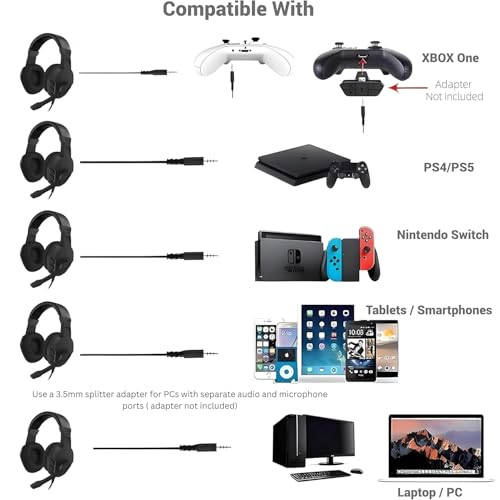 Image of Drumstone {Exclusive 1+1 Year Warranty) Wired Gaming Headset with Microphone, Over Ear Gaming Headphones for PS5, PS4, Xbox One, Nintendo Switch, PC, Laptop, Noise Isolating Gaming Mic, 3.5mm Jack