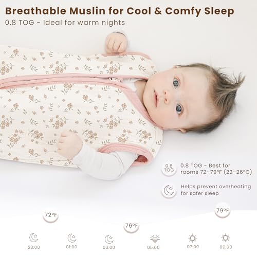 Image of Konssy Muslin Baby Sleep Sack 0-6 Months, 0.8 TOG Baby Wearable Blanket