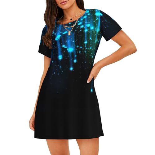 Chemise de nuit respirante femme contre la chaleur nocturne motif bleu