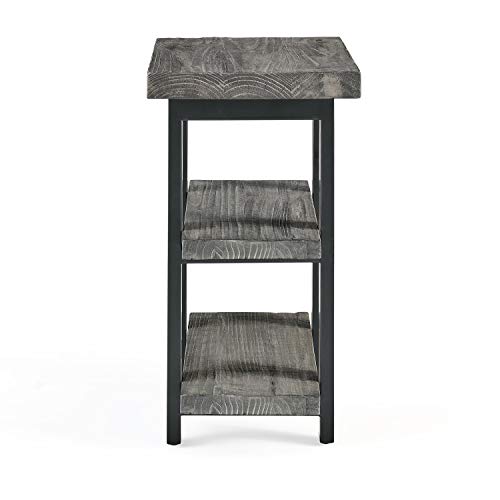 Image of Alaterre Furniture Pomona Solid Wood 3-Tier End Table, Slate Grey, 20 inch | Small Side Table or Nightstand with Storage Shelf and Metal Legs, Rustic Farmhouse Chair Side Table for Living Room & Bedroom