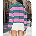 Women Striped Rugby Shirts Vintage Oversized Long Sleeve Collared Polo Shirt Y2k Button Up Pullover Sweatshirt Top (Ruffle Hem Rose Red Green, M)