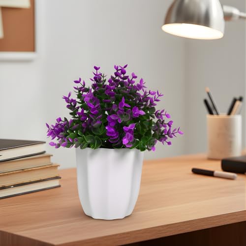 Image of fancymart Artificial Plant Hackleberry Purple Bunch in Pot - 22 cm Height, Perfect for Tabletop Decoration | Ideal for Home & Office Decor