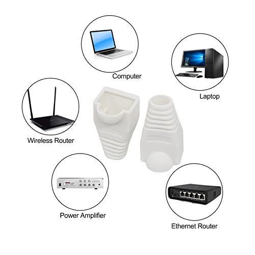 Yiovvom Soft Plastic Ethernet Rj45 Cable Connector Boots Cover Strain Relief Boots Cat5 Cat5E Cat6 Cat6E 100Pcs By Copapa (White) #TOP6