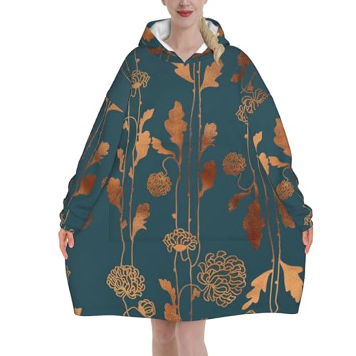 Couverture à capuche oversize femme motif fleurs cuivre Art Déco