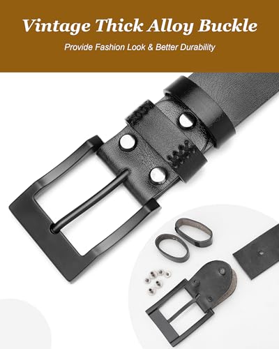 Mens Black Belt - PU Leather for Casual & Office, 1.4" Wide with Silver/Black Alloy Buckle4