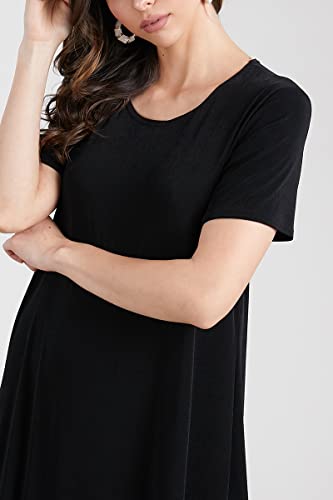 Jostar Women's Basic Midi Dress – Short Sleeve Basic Stretch Casual Swing Flowy T Shirt Long One Piece 702Bn-S Black L #TOP4