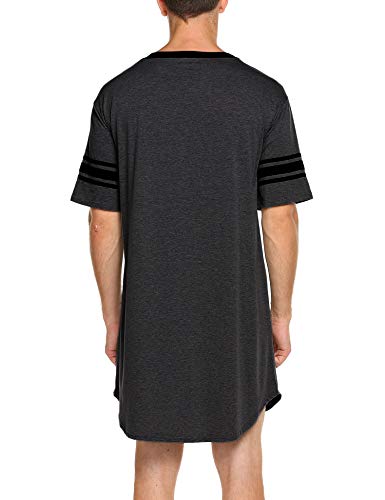 Ekouaer Men's Nightshirt Comfy Nightwear Big&Tall V Neck Short Sleeve Soft Loose Pajama Sleep Shirt4