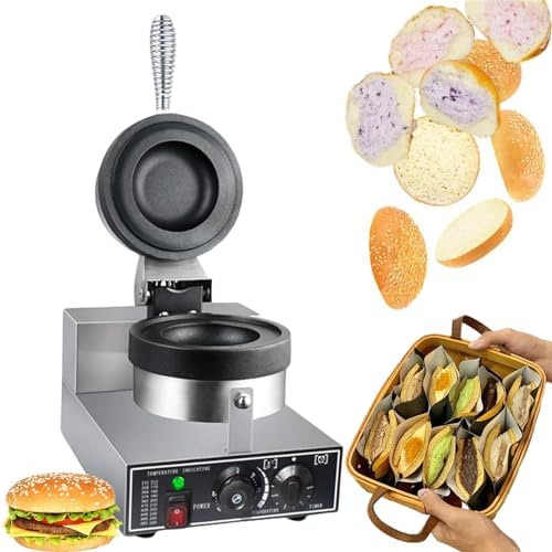 1200W Electric Burger Waffle Maker, Non-Stick Panini Press & Ice Cream Waffle Baker, Commercial Single Head Hamburger Machine for Home Kitchen Breakfast, 220V