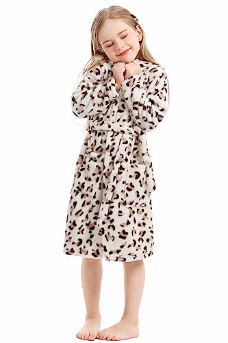 Xinne Girls Hooded Robes Flannel Boys Bathrobe Unisex Toddlers Pajamas Dressing Gown Leopard #TOP4