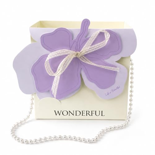 Image of 3D Floral Bag With Pearl String Handle - 10 Nos For Flowers & Gifts - Lavender Flower