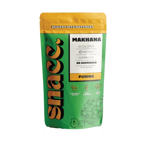 Image of Snacc Makhana, Spicy Roasted Fox Nuts, Protein Rich, Gluten Free, MSG Free, Zero Trans Fat, Zero Sugar, Low Calorie 60 g (Pack of 2, PUDINA)
