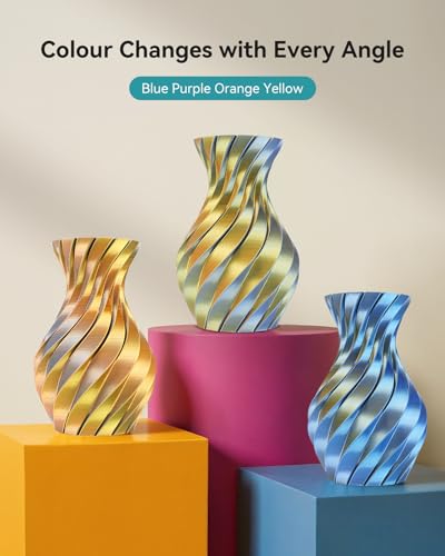 Image of SUNLU Silk PLA+ Filament 1.75mm, Chrome Like Gloss Finish, Smooth Silk Texture, Four Color Appearance from Different Angles, 1kg(2.2lbs) PLA Plus 3D Printer Filament, Red Yellow Green Black