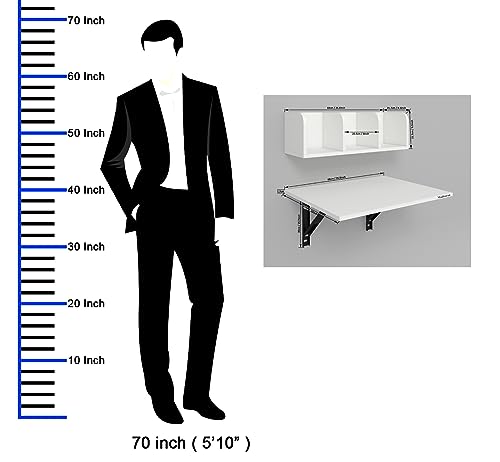 Image of Madhuran Eraadan Engineered Wood Wall Mounted Folding Study Laptop Table with Storage Shelves Shelf Racks (White) Living Room Office Workstation Multipurpose Furniture Accessories