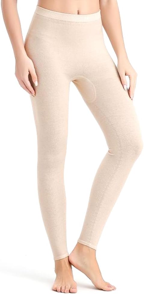 Women's Thermal 100% Cashmere Pants Leggings Thermal Underwear Bottoms Base Layer(Brown, L)