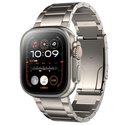 LULULOOK Titanium Ultra 3 Watch Band - Grade 2 Titanium Metal Band for Men, Compatible with Apple Watch Ultra 3/ Ultra 2/ Ultra 49mm, Series 11/10 46mm, Folding Clasp & Adjustable Link image 1