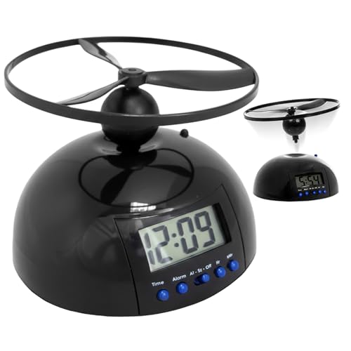 Pineeseatile Réveil Roulant Qui s'enfuit – Conception d'hélice d'hélicoptère Volant pour Les Gros dormeurs, réveil numérique LED avec veilleuse pour la...