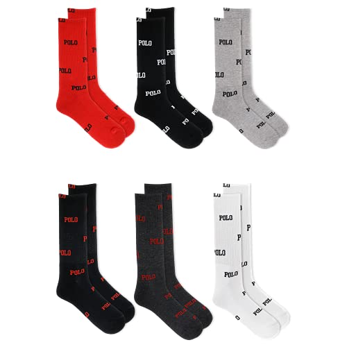 POLO RALPH LAUREN Men's 6-Pack Tossed Polo Crew Socks, Assorted, 10-13