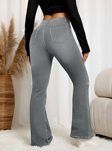 Image of Ben Martin Women's Grey High Waist Jeans || Flared Bell Bottom Bootcut Pants || Wide Leg Stretch Denim - Perfect for Travel, Party & Everyday Use - Sizes 26 (2)
