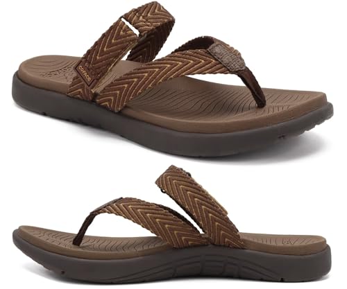 COFACE Ortopedicas Chanclas Mujer Comodas Elegantes Sandalias de Dedo Señora Verano Playa Piscina Fascitis Plantar Flip Flops Ligera Abierta Tela Chancletas Antideslizante Goma Suela Marrón 39