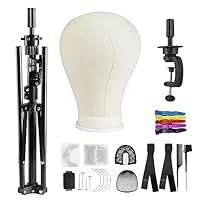22-23 Inch Canvas Wig Head,Wig Stand Tripod with Head Set,Mannequin Head for Wigs Making Display with Tripod stand T Pins Set Bristle Brush