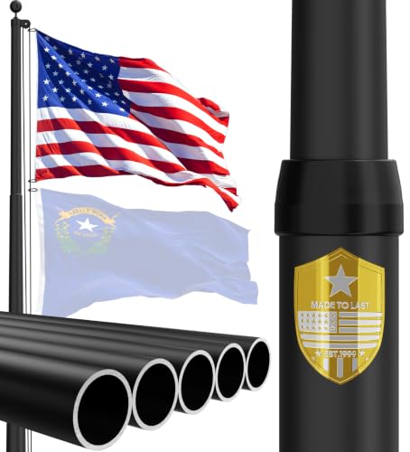 IOEN 25FT Heavy Duty Flag Pole,2.7' Large Diameter Aluminum Flagpole Kit with 5x3 USA Flag,Wind-Resistant Sectional Tapered,100 MPH Wind Tested, for Outdoor Ground Use - Black