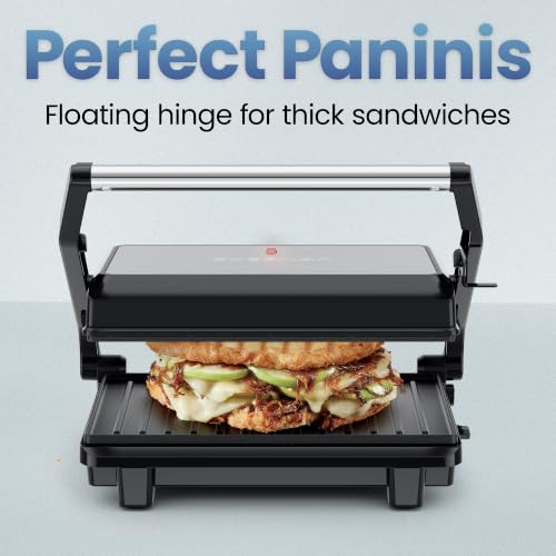 Chefman Panini Press, Indoor Grill and Gourmet Sandwich Maker, Nonstick Plates Open 180 Degrees, Floating Hinge for Thick Bread and Rolls, Stainless-Steel Finish with LED Indicators, 2 Slice - Black by Chefman - Used condition - Image 4